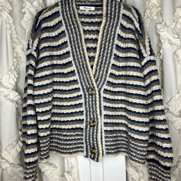 NWOT MADEWELL Waller crop cardigan sweater in stripe size small - Picture 2 of 3